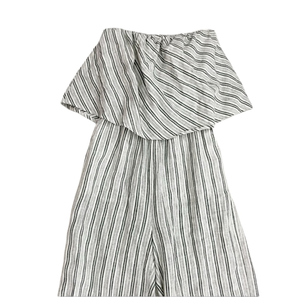 JOIE Brogan Linen Striped Strapless Wide Leg Jumpsuit in Green/Ivory Size Small - Picture 10 of 12